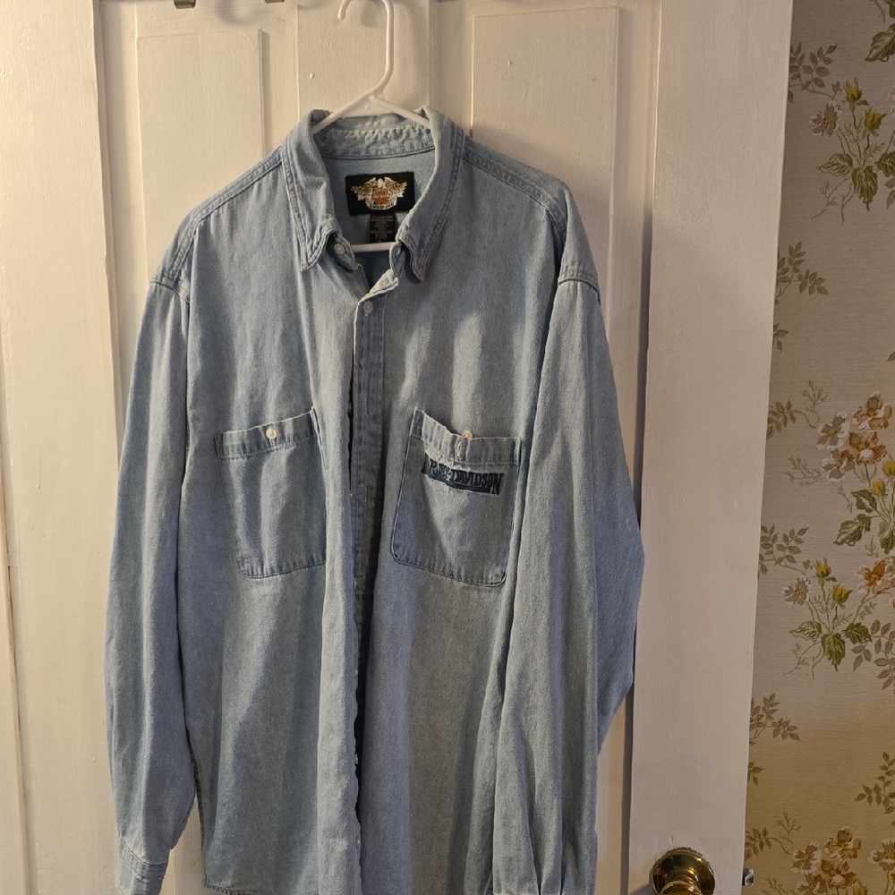 Men's Harley Davidson Light Blue Denim Shirt